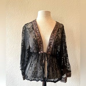 Flying Tomato Women’s black lace wrap long wide sleeve